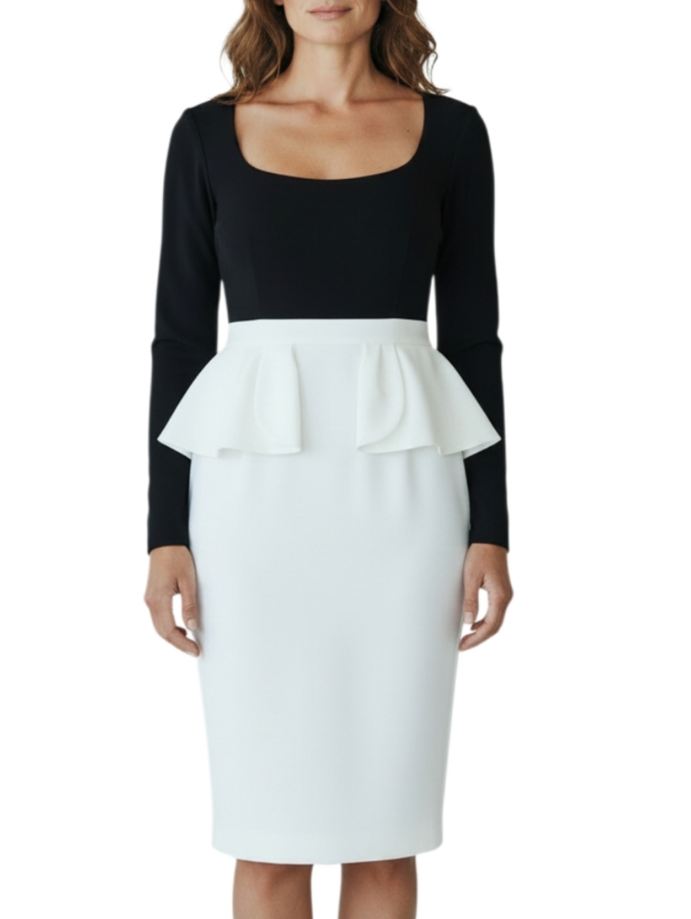 Jay Godfrey Peplum Sheath Dress Size 6 Black & Cream Quiet Luxury Cocktail NWT